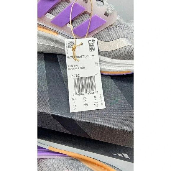 Adidas 11W / 9.5 M Ultraboost Light Running Shoes Grey Violet Orange IE1762 - Picture 8 of 15